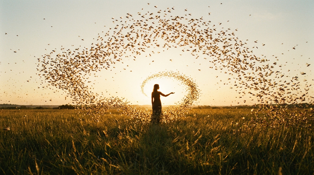 Possible cooperation between locust swarm and human