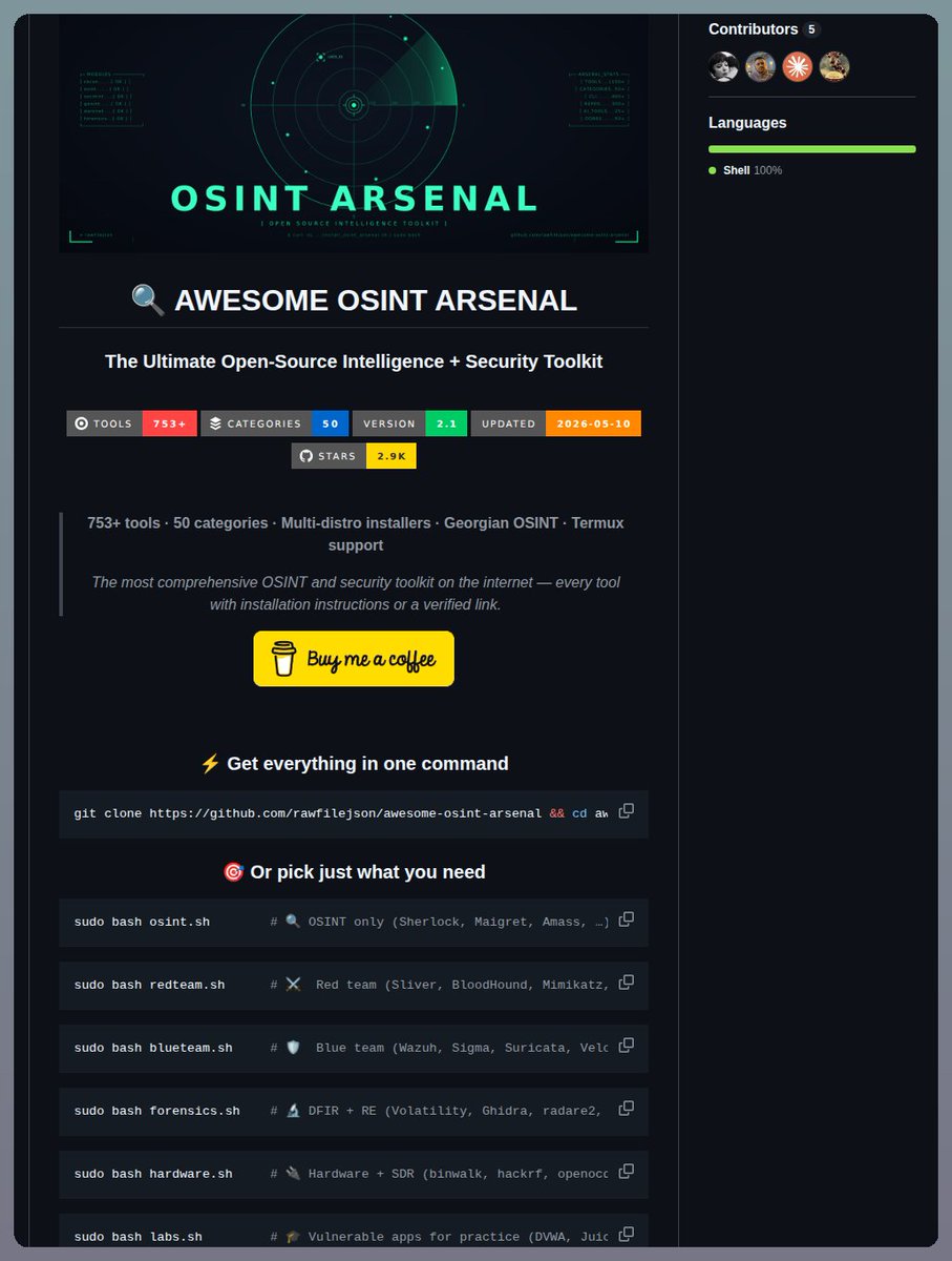 750개 이상의 OSINT 및 보안 도구를 한 번에 설치하는 Awesome OSINT Arsenal