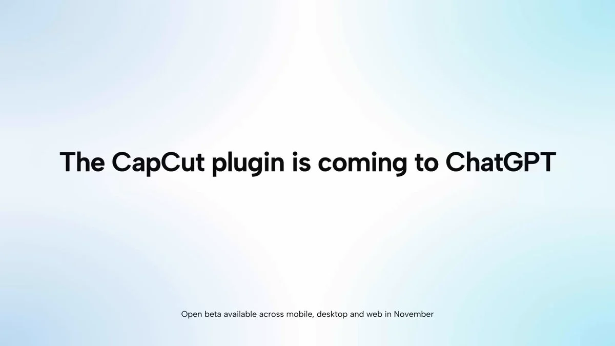Presentation interface announcing the CapCut and ChatGPT integration plugin