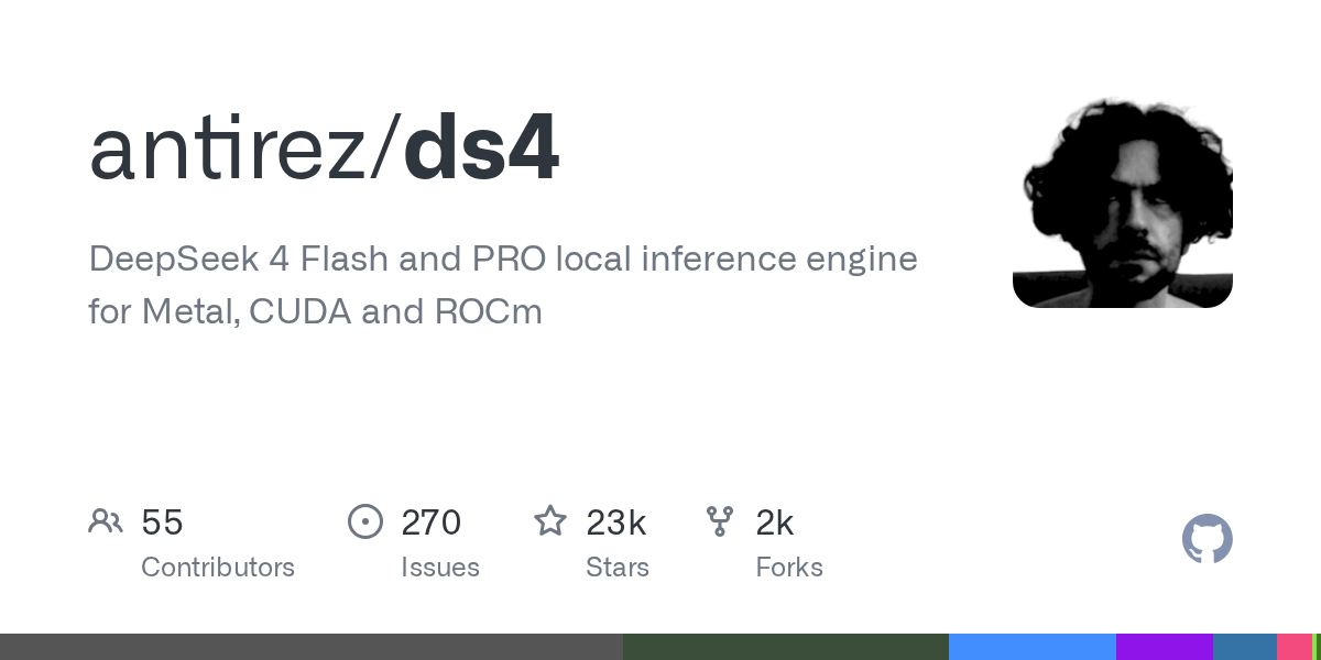 DS4 엔진 기반 DeepSeek V4 Flash 로컬 구동: 128GB M4 Max 맥에서 284B 온디바이스 실행
