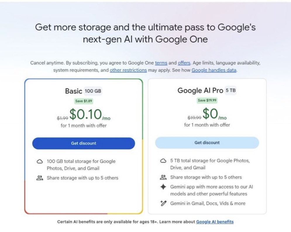 Google One 다이내믹 플랜 페이지에서 제공되는 Google AI Pro 1개월 무료 체험 활성화 안내 화면