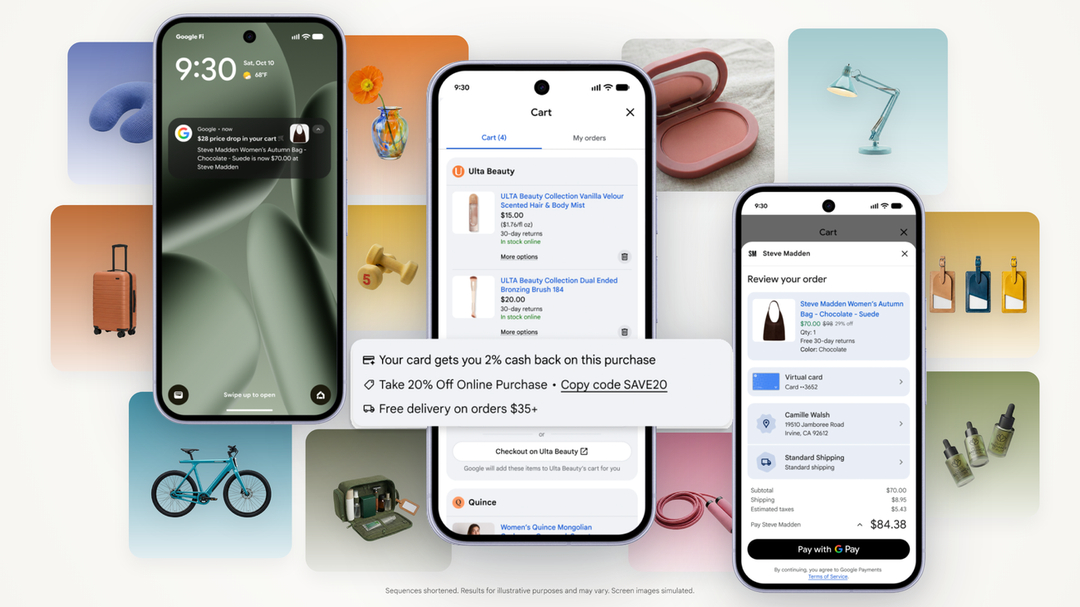 Concept visual of Google Universal Cart integrating shopping across Google Search and Gemini