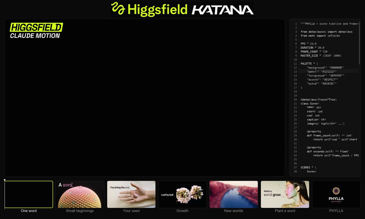 Higgsfield Katana + Claude: 100% Code-Driven Product Launch Video Prompt