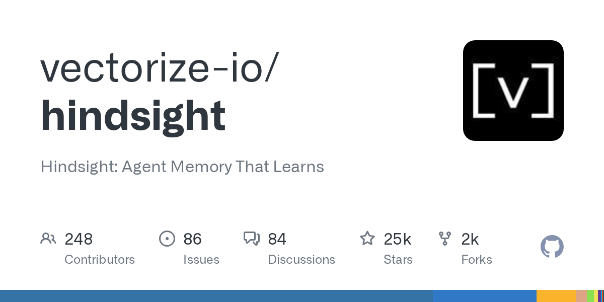 Vectorize Hindsight GitHub 공식 저장소 및 오픈소스 에이전트 장기 기억 엔진 개요