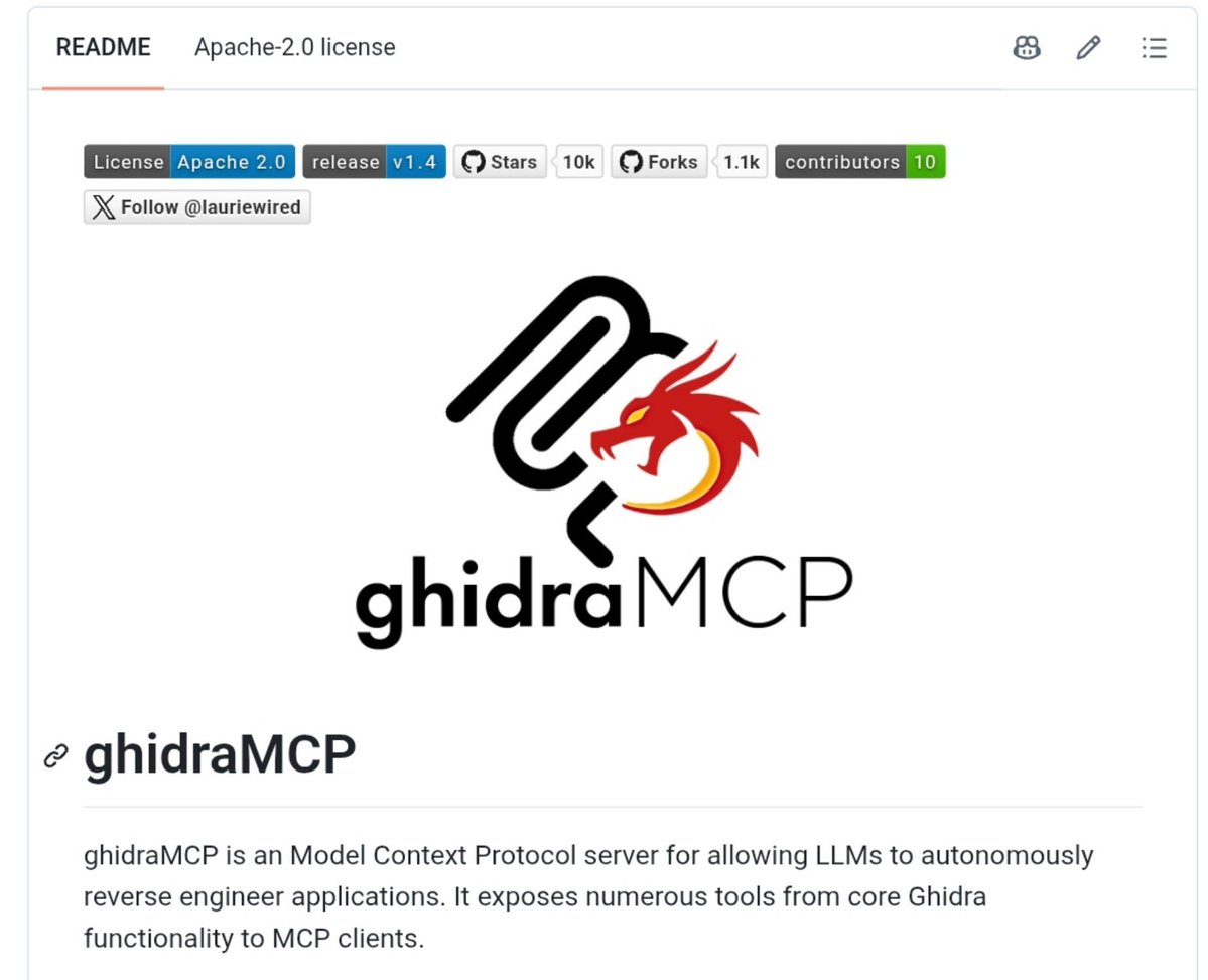 Interface diagram showing GhidraMCP bridging Ghidra binary analysis with LLMs