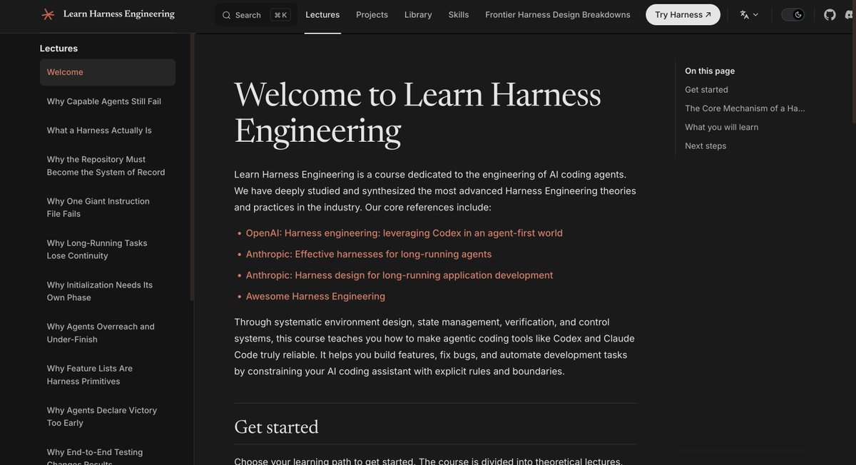 Learn Harness Engineering open-source tutorial repository overview screen