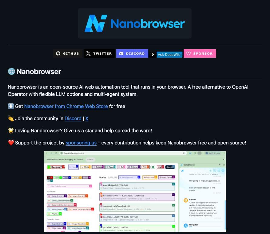 나노브라우저(Nanobrowser): 크롬에서 직접 구동하는 오픈소스 멀티 에이전트 웹 자동화 확장 프로그램