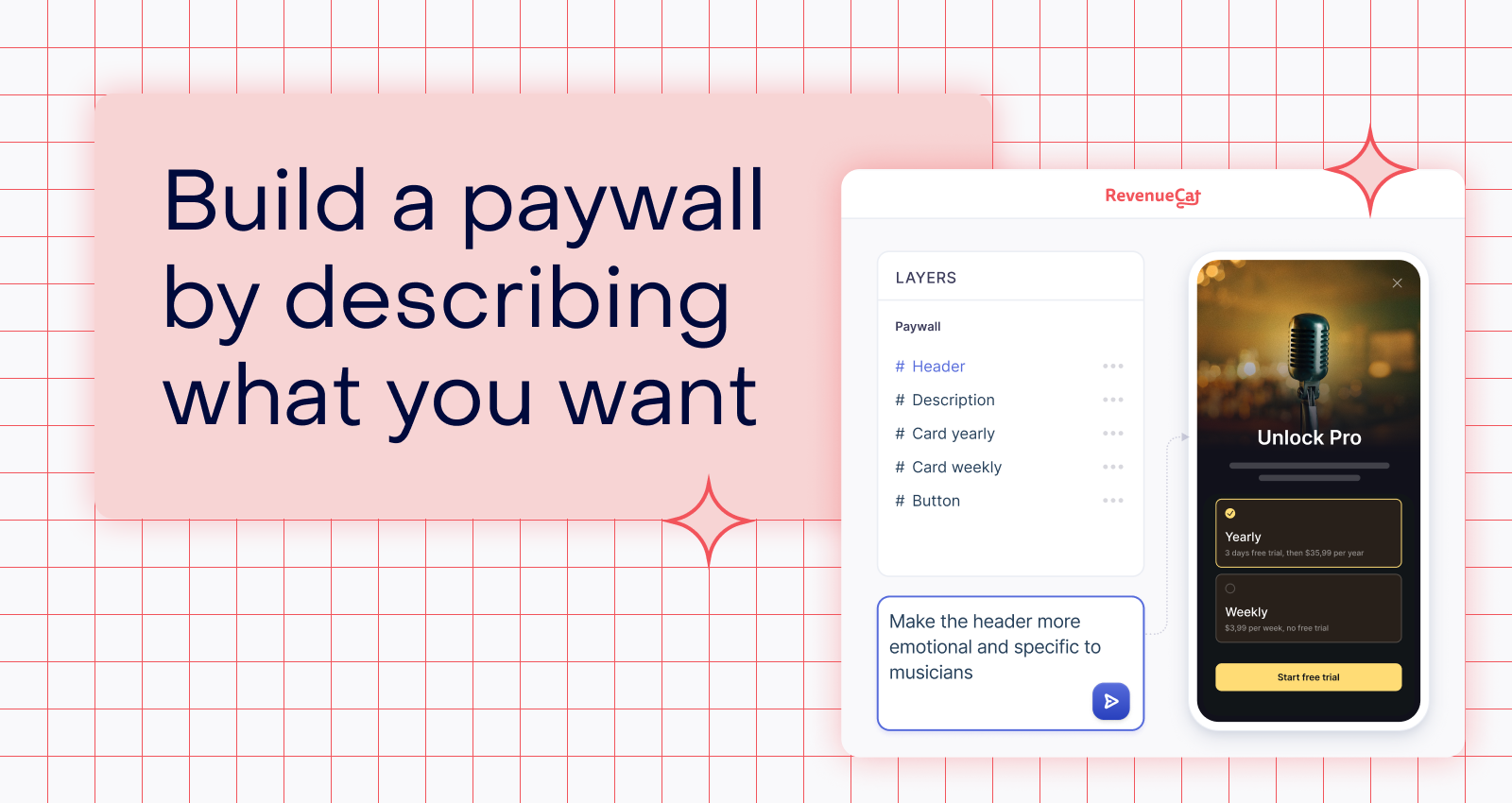 RevenueCat Paywalls AI Editor 대화형 인터페이스와 실시간 스트리밍 결제창 미리보기 화면