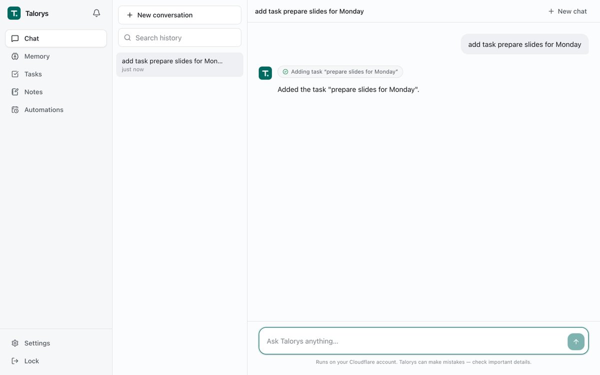 자체 Cloudflare 계정에 배포하는 무료 오픈소스 개인 AI 비서 'Talorys'