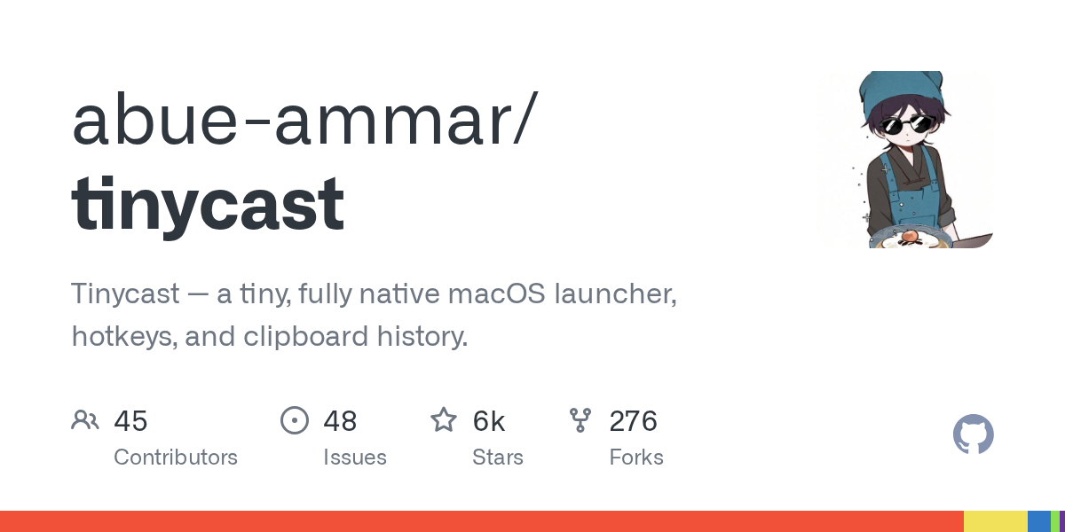 Clean interface of the Tinycast launcher running on a macOS desktop