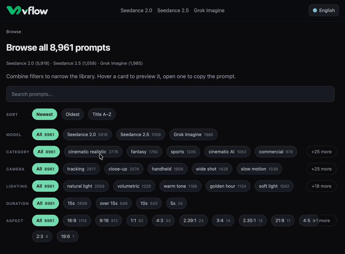 AI 영상 제작을 위한 프롬프트 라이브러리, vflow.live 활용 팁